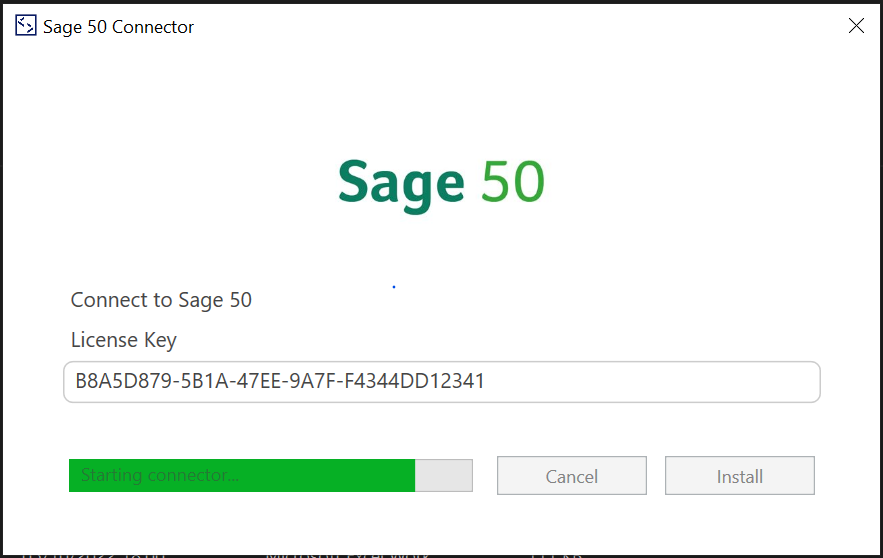 Connect to Sage 50 Accounts License Key - starting connector.png